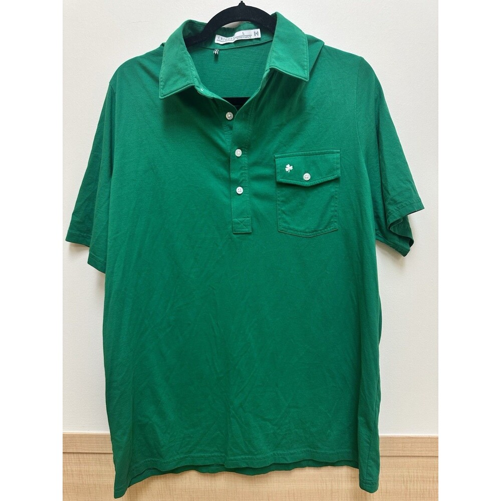 Criquet Mens Large Polo Shirt Green 100% Pima Cotton Short Sleeve Golf Stretch